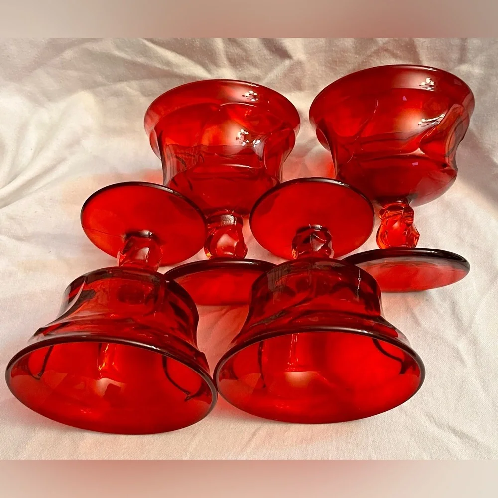 Fostoria Jamestown Ruby Red Sherbet Champagne Glasses Swirl Vintage Set of 4